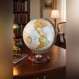 Replogle Classic 12” World Globe – Raised Relief, Walnut Base, Made in USA New